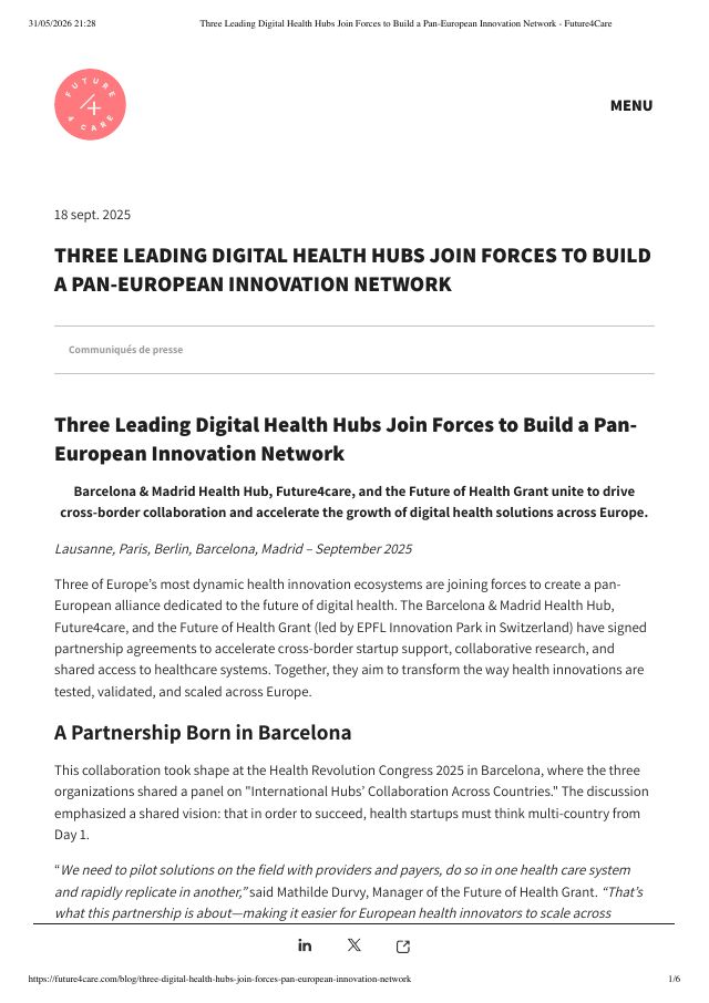 Three leading digital-health hubs join forces to build a pan-European innovation network